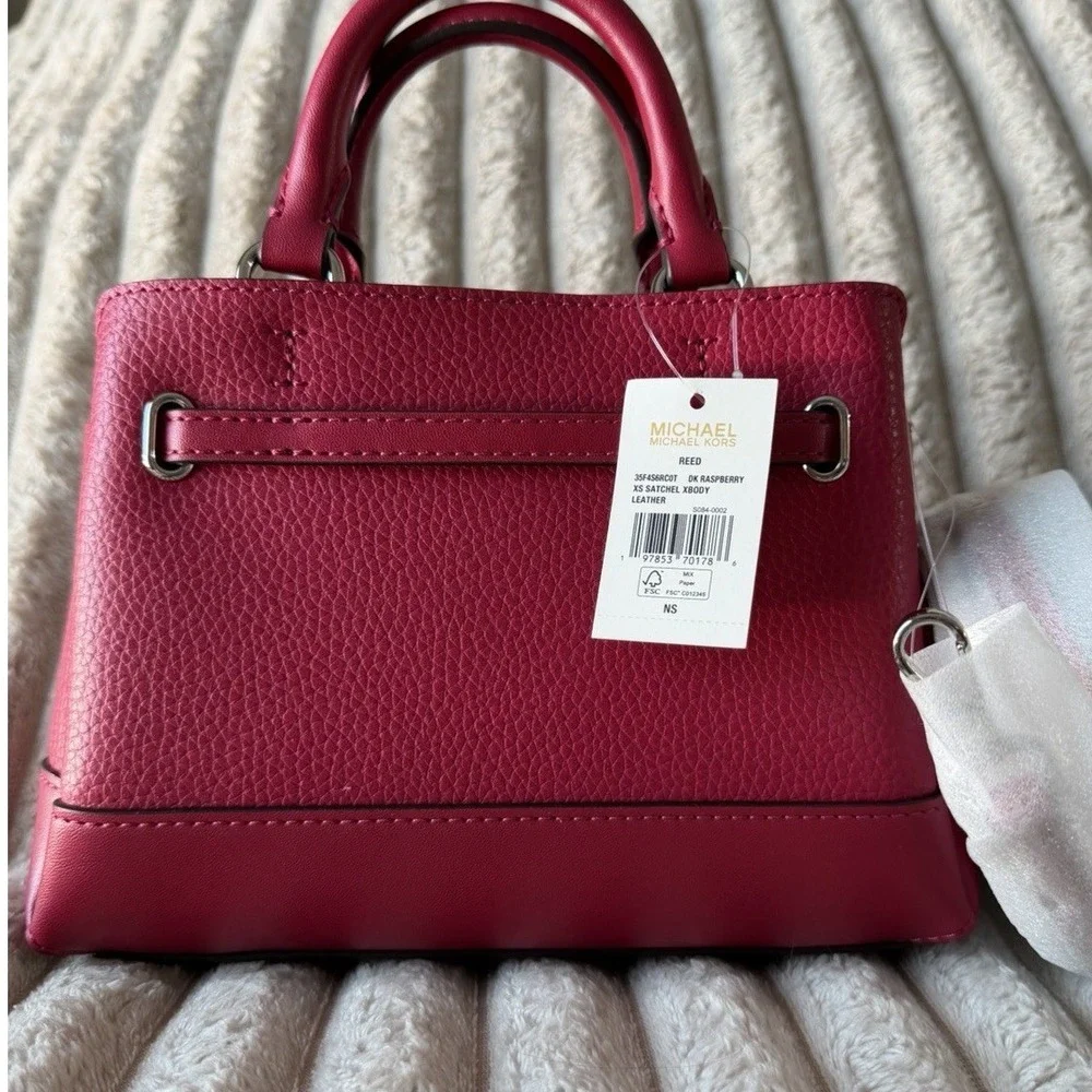 Michael Kors Reed XS Satchel Dark Raspberry Pebbled Leather Crossbody 35F4S6RC0T